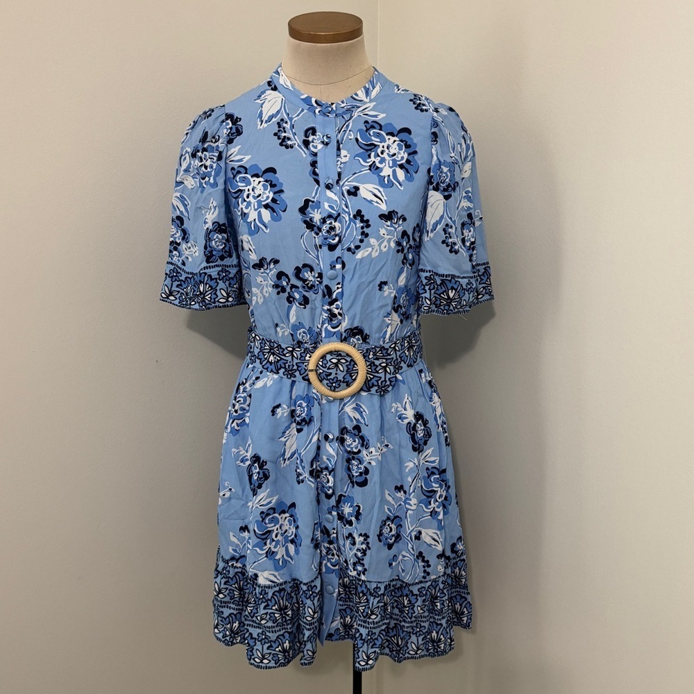 NEW Sail to Sable XS Blue Floral Button Front Mini Dress ~ Belt Feminine Classic